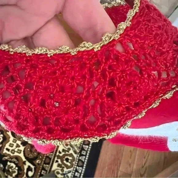 Vintage 80s Dana Scott Avant-Garde Red And Cream Mixed Media Sweater - Medium - Picture 9 of 9